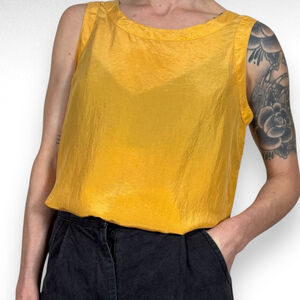 Vintage Silk Tank Top Yellow Gold Sleeveless Quiet Luxury Minimalist Sz Medium